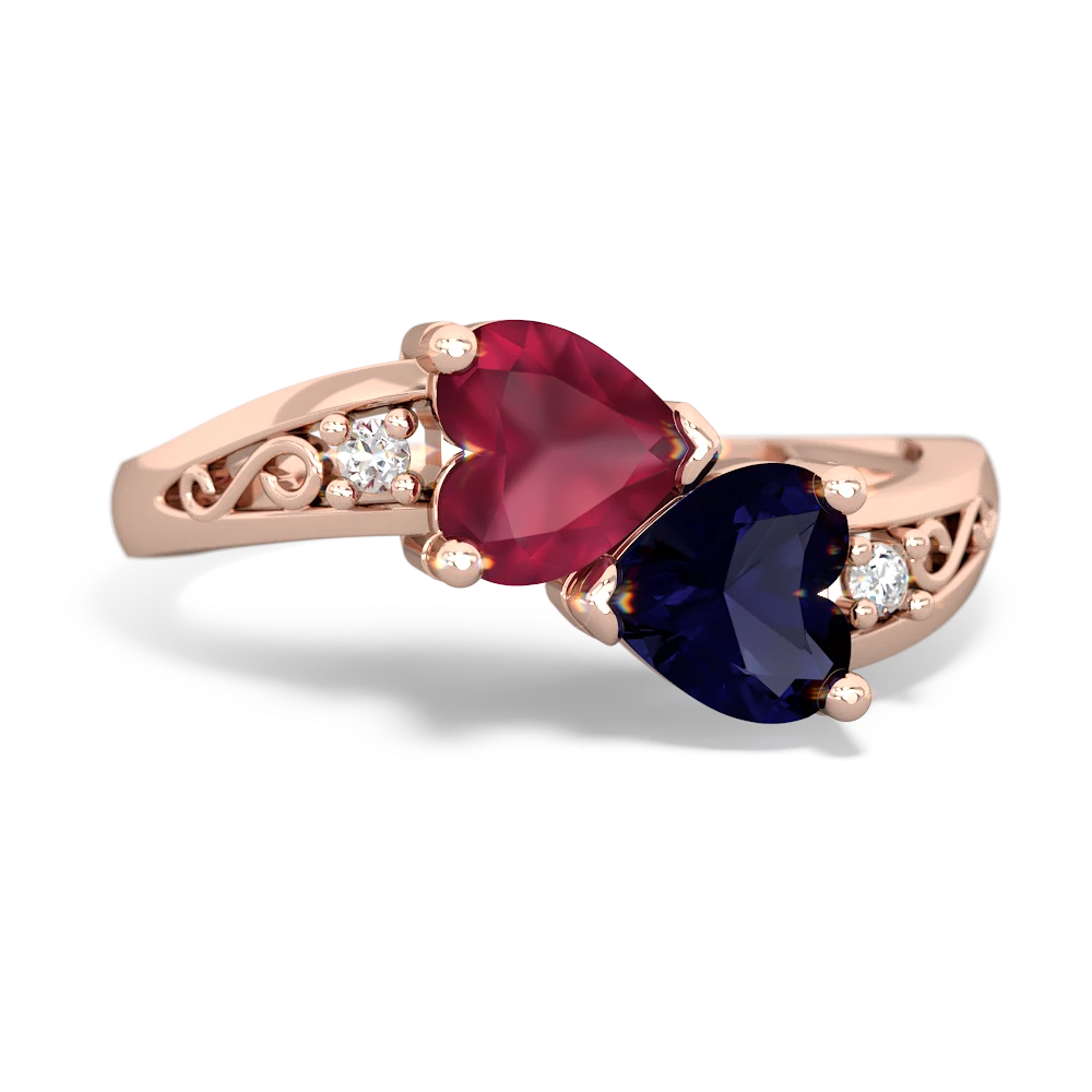 Ruby Snuggling Hearts 14K Rose Gold ring R2178