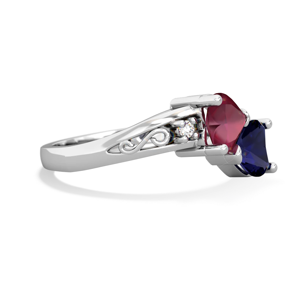 Ruby Snuggling Hearts 14K White Gold ring R2178