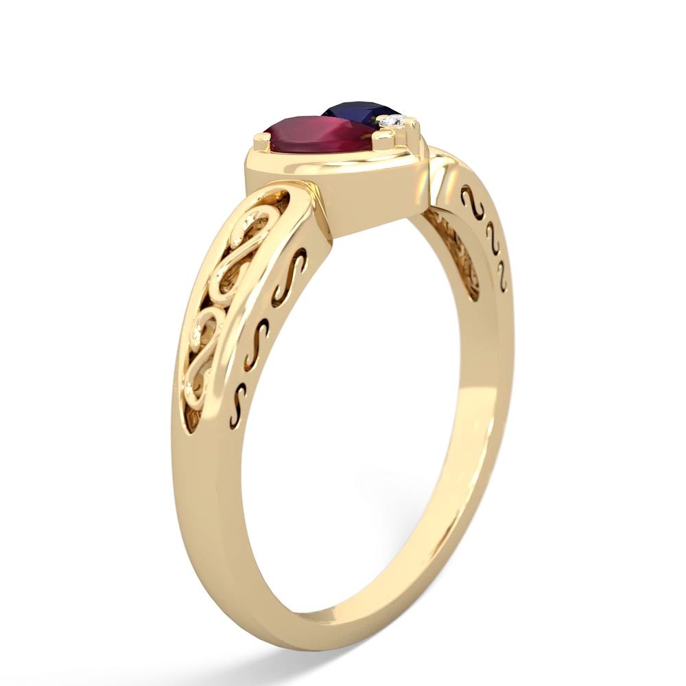 Ruby Filligree 'One Heart' 14K Yellow Gold ring R5070