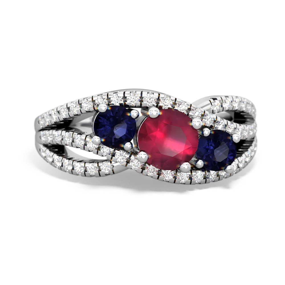 Ruby Three Stone Aurora 14K White Gold ring R3080