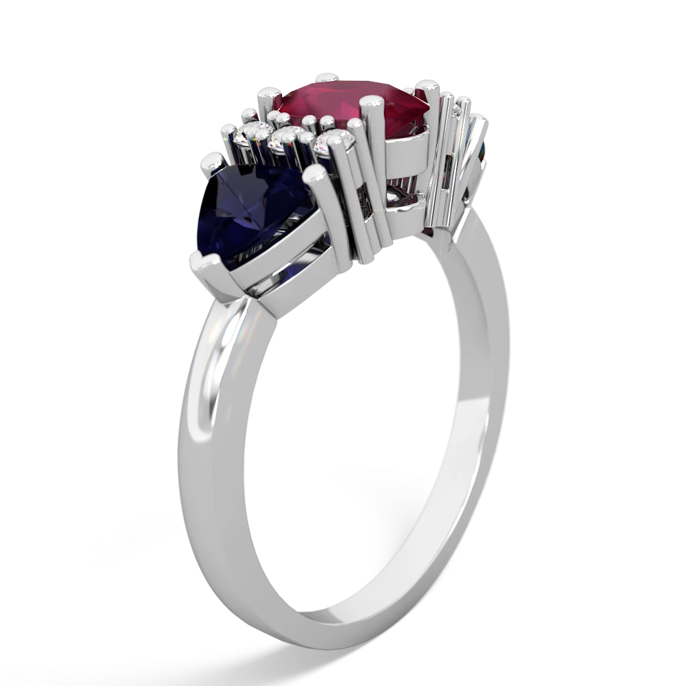 Ruby Antique Style Three Stone 14K White Gold ring R2186