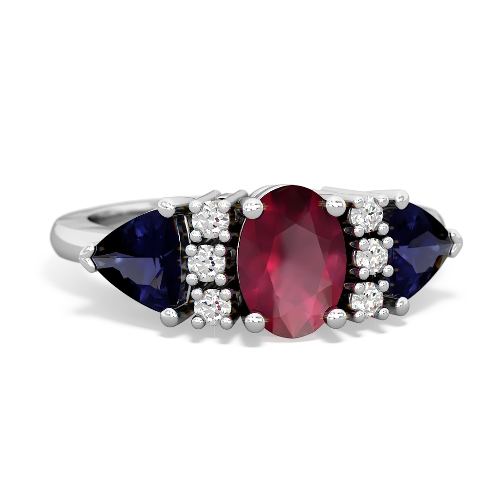 Ruby Antique Style Three Stone 14K White Gold ring R2186