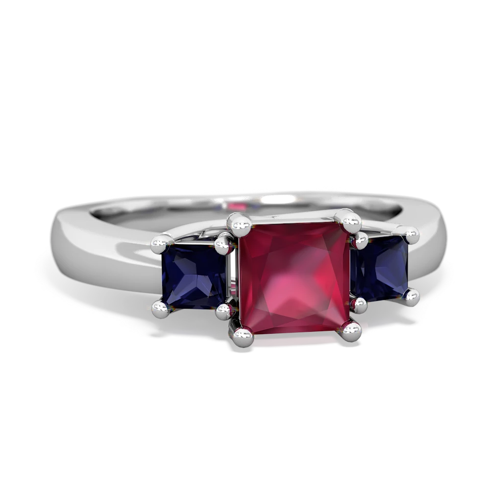 Ruby Three Stone Trellis 14K White Gold ring R4015