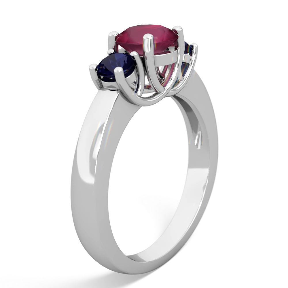 Ruby Three Stone Round Trellis 14K White Gold ring R4018