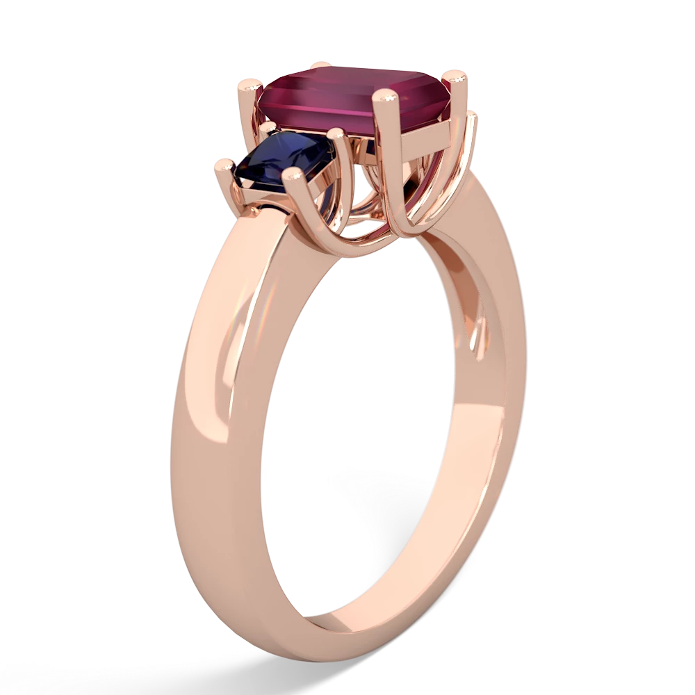 Ruby Three Stone Emerald-Cut Trellis 14K Rose Gold ring R4021