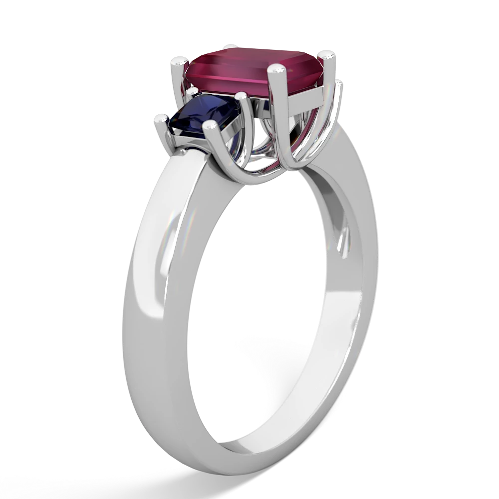 Ruby Three Stone Emerald-Cut Trellis 14K White Gold ring R4021