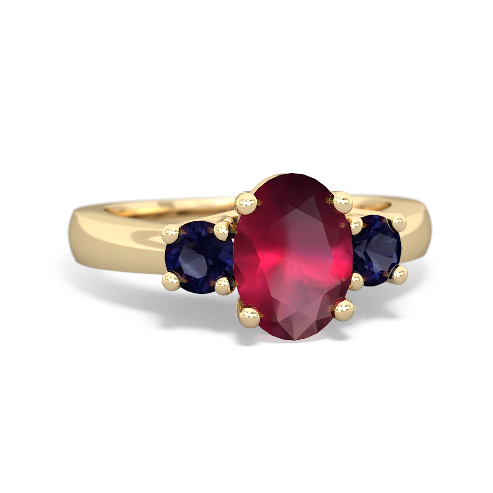 Ruby Three Stone Oval Trellis 14K Yellow Gold ring R4024