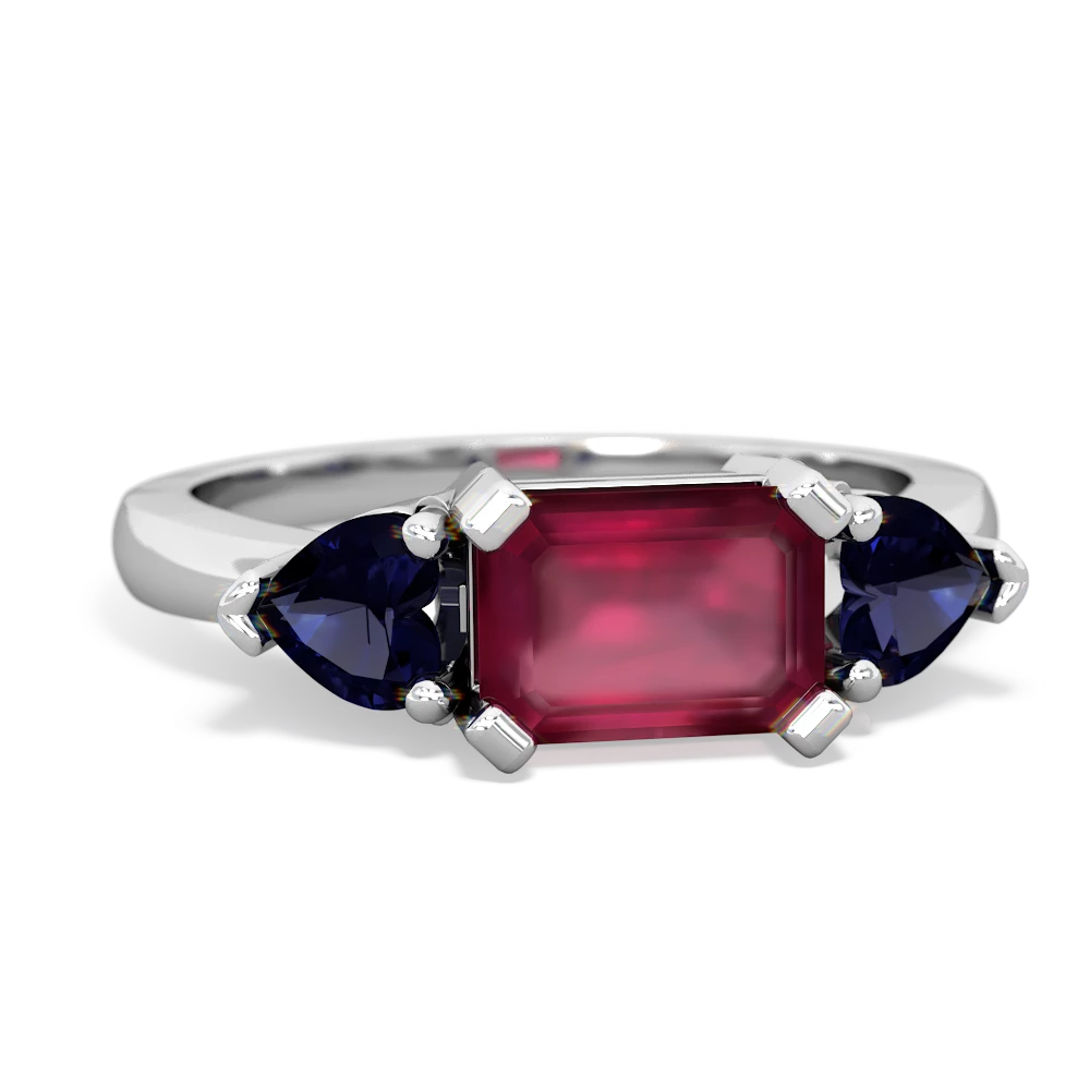 Ruby Three Stone 14K White Gold ring R5235