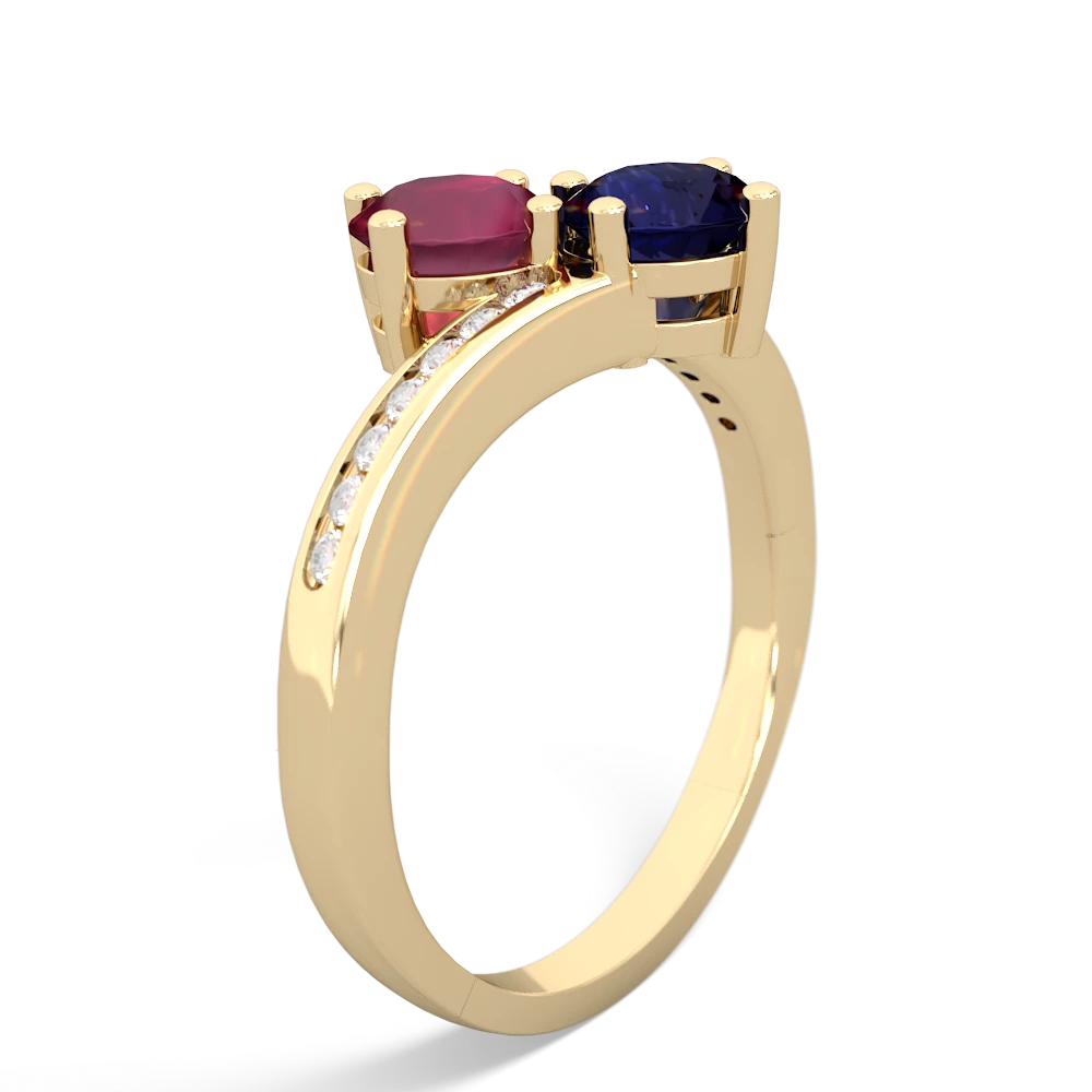 Ruby Channel Set Two Stone 14K Yellow Gold ring R5303