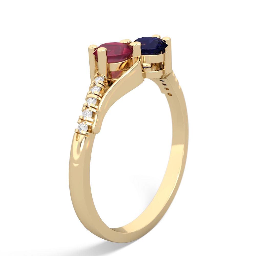 Ruby Infinity Pave Two Stone 14K Yellow Gold ring R5285