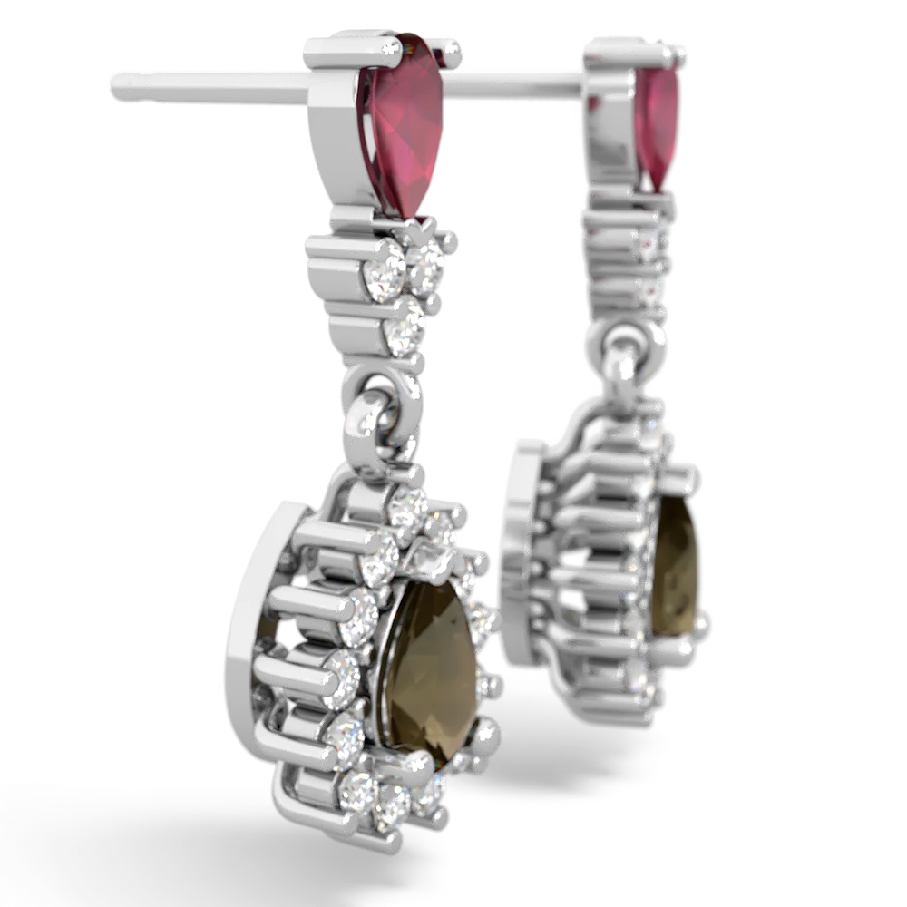 Ruby Halo Pear Dangle 14K White Gold earrings E1882