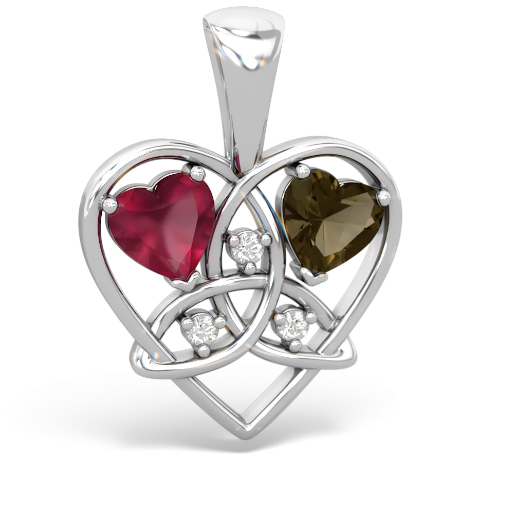 Ruby Celtic Trinity Heart 14K White Gold pendant P5331