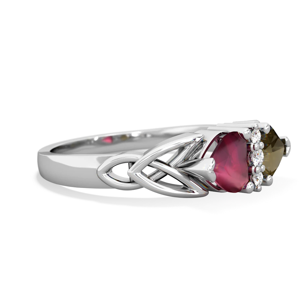 Ruby Celtic Knot Double Heart 14K White Gold ring R5040