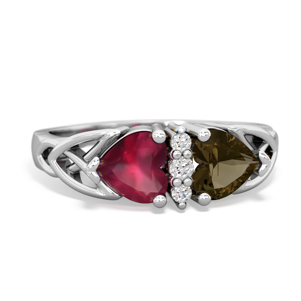 Ruby Celtic Knot Double Heart 14K White Gold ring R5040