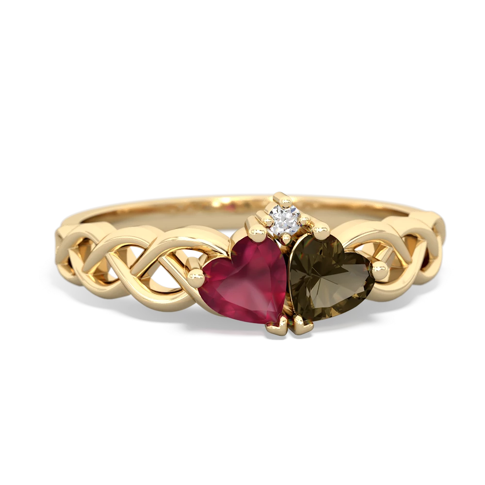 Ruby Heart To Heart Braid 14K Yellow Gold ring R5870