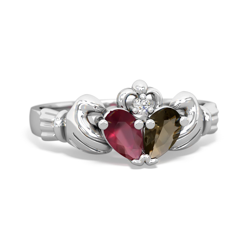 Ruby 'Our Heart' Claddagh 14K White Gold ring R2388