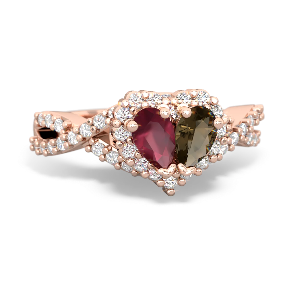 Ruby Diamond Twist 'One Heart' 14K Rose Gold ring R2640HRT