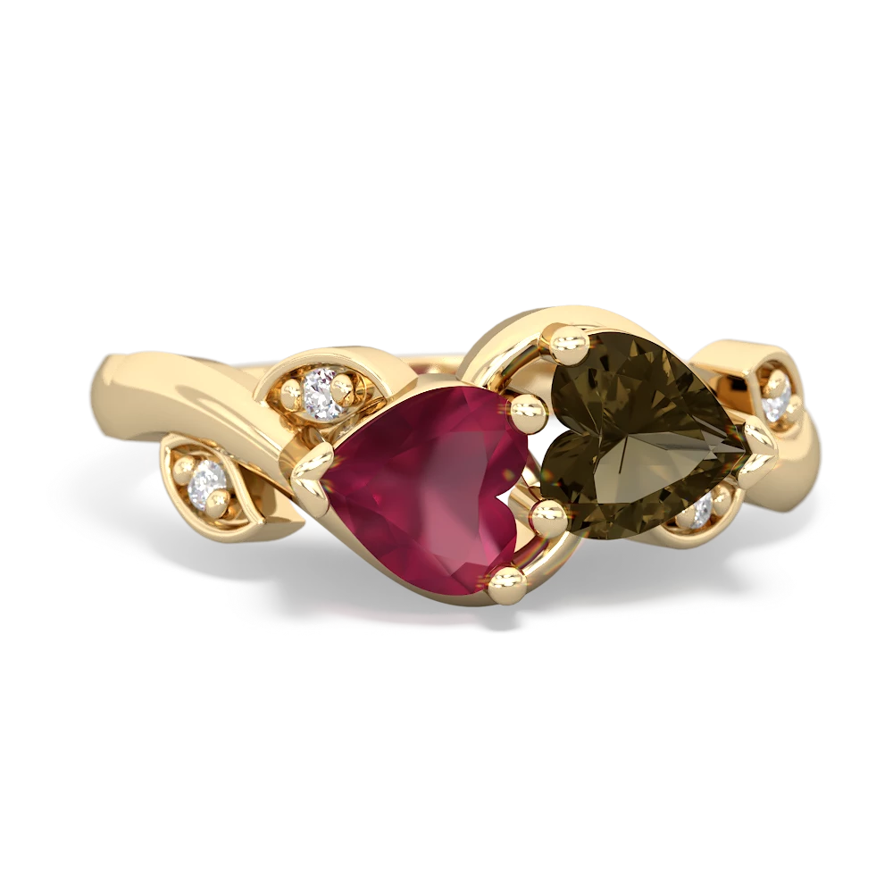 Ruby Floral Elegance 14K Yellow Gold ring R5790