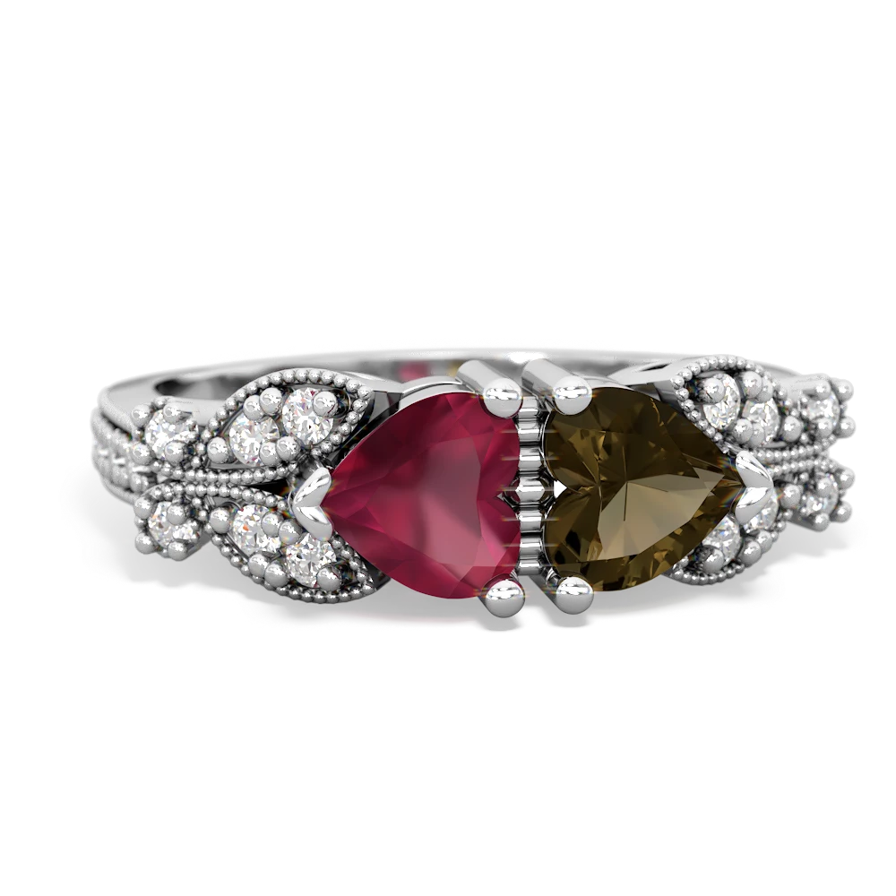 Ruby Diamond Butterflies 14K White Gold ring R5601