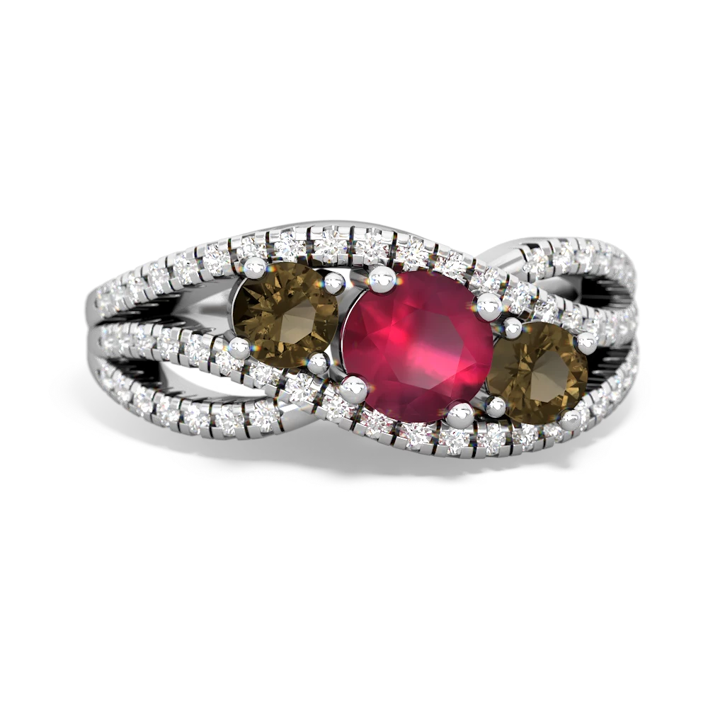 Ruby Three Stone Aurora 14K White Gold ring R3080