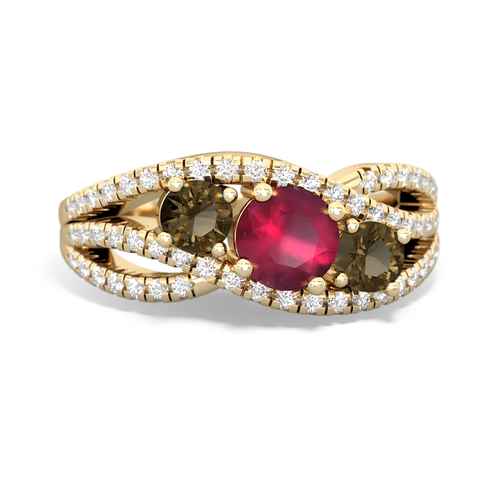 Ruby Three Stone Aurora 14K Yellow Gold ring R3080