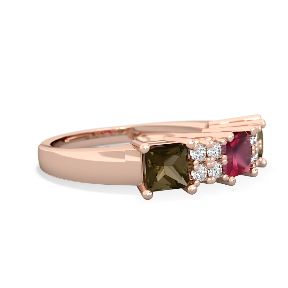 Ruby Three Stone Diamond Cluster 14K Rose Gold ring R2592