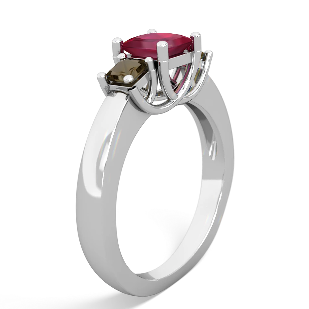 Ruby Three Stone Trellis 14K White Gold ring R4015