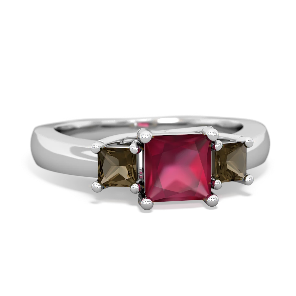 Ruby Three Stone Trellis 14K White Gold ring R4015