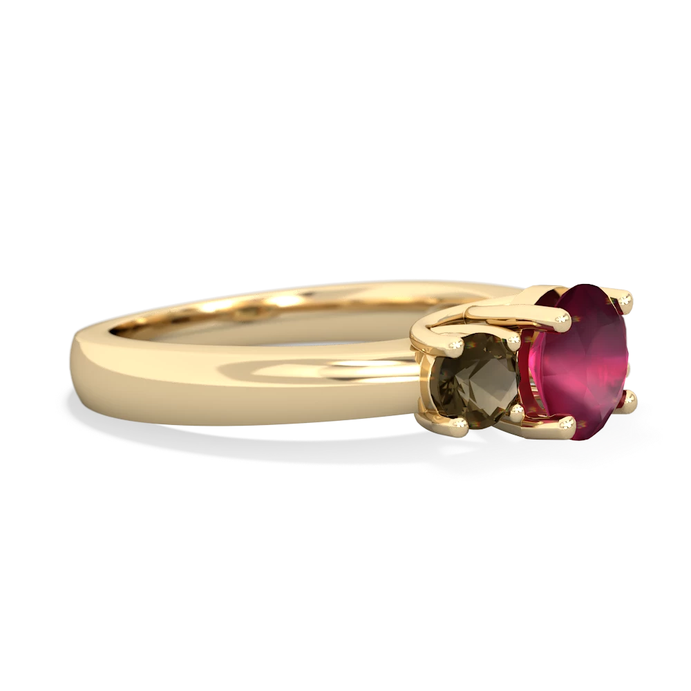 Ruby Three Stone Round Trellis 14K Yellow Gold ring R4018