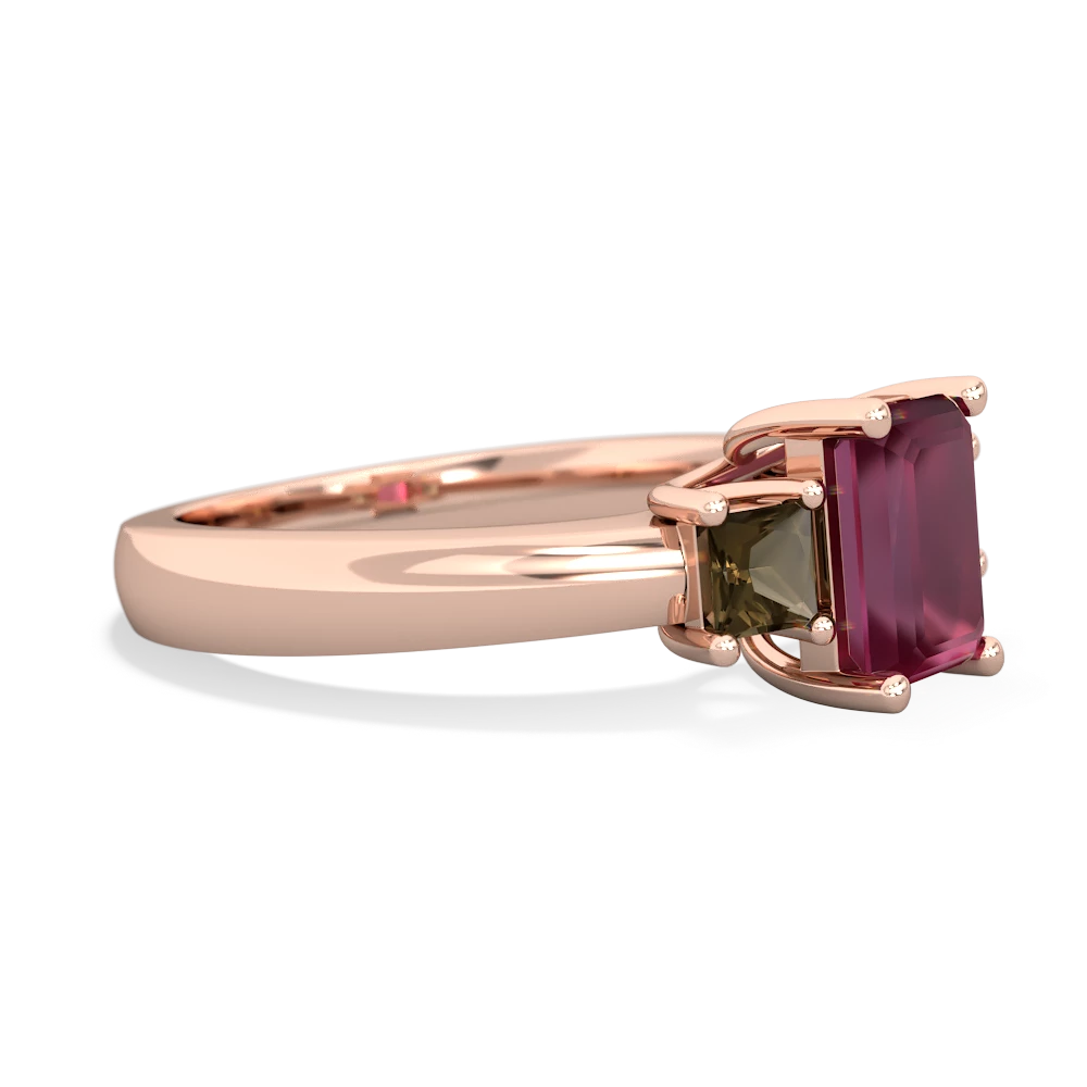 Ruby Three Stone Emerald-Cut Trellis 14K Rose Gold ring R4021