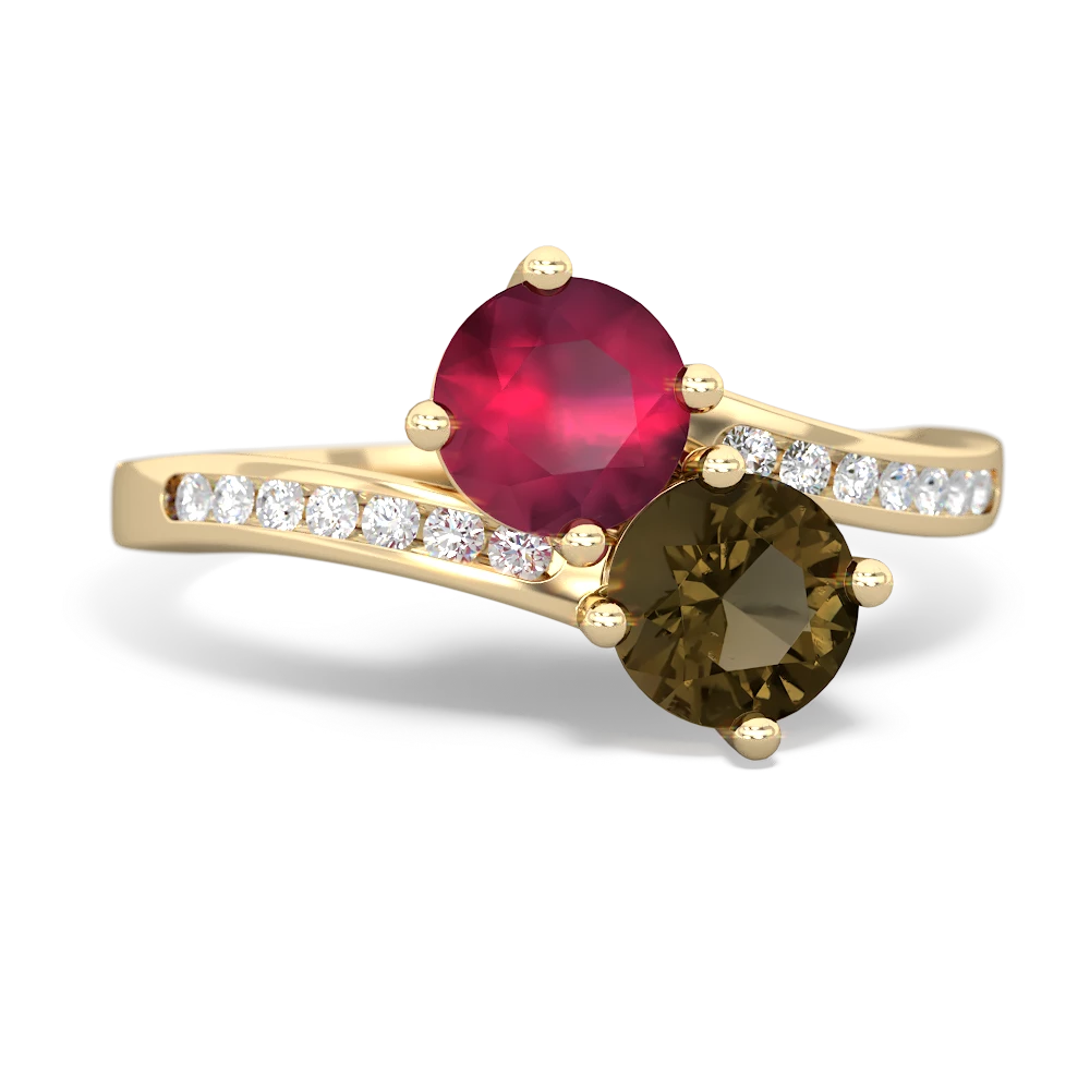 Ruby Channel Set Two Stone 14K Yellow Gold ring R5303