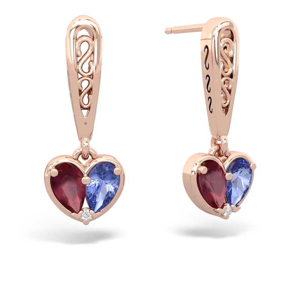 Ruby Filligree Heart 14K Rose Gold earrings E5070