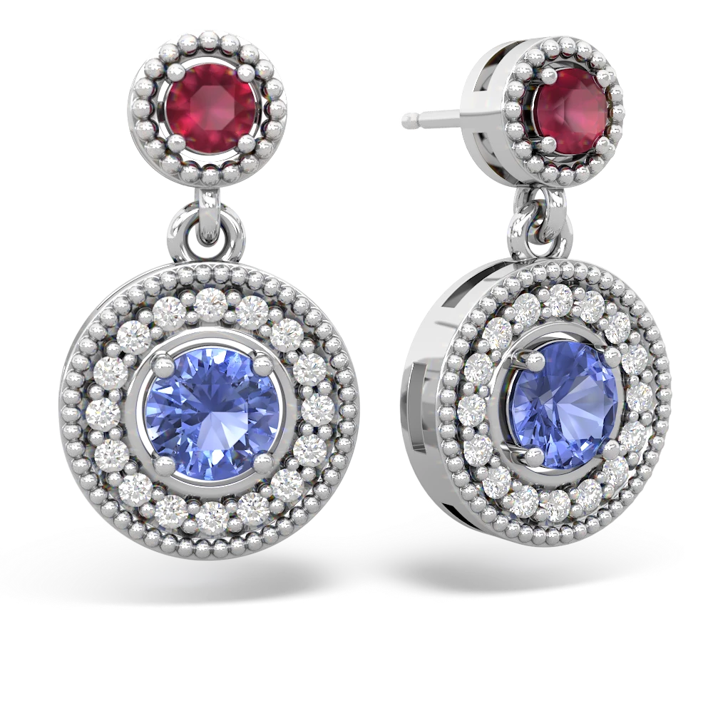 Ruby Halo Dangle 14K White Gold earrings E5319