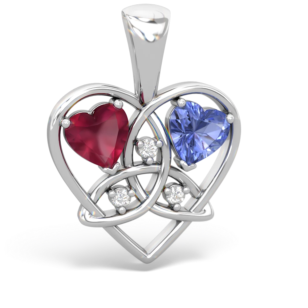 Ruby Celtic Trinity Heart 14K White Gold pendant P5331