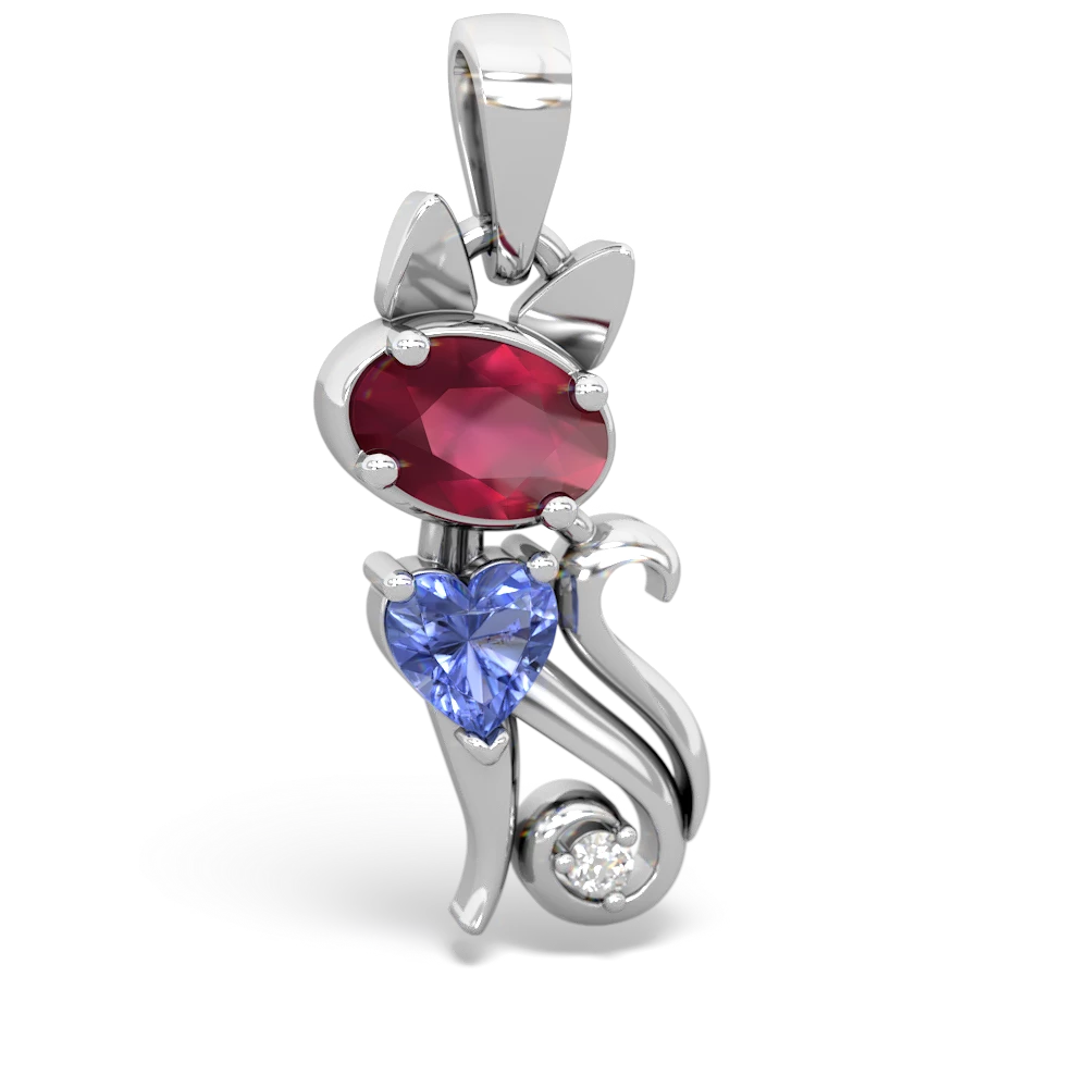 Ruby Kitten 14K White Gold pendant P5780