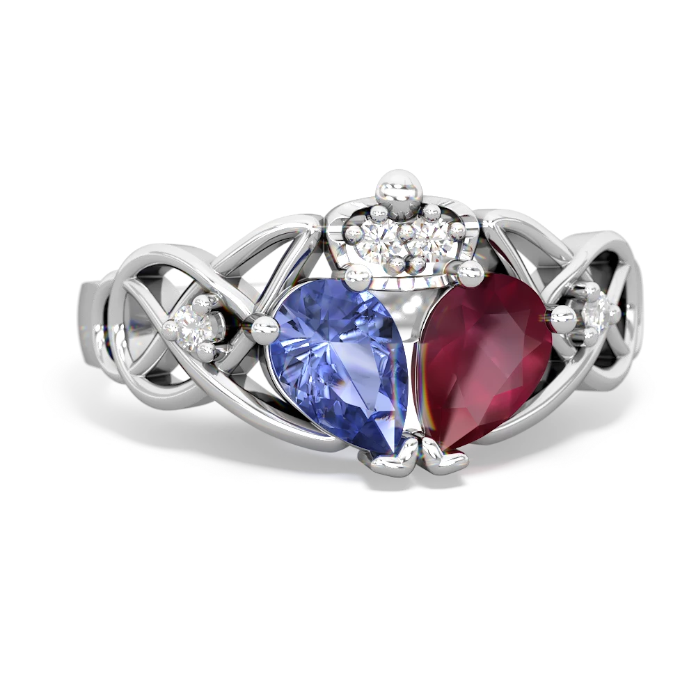 Ruby 'One Heart' Celtic Knot Claddagh 14K White Gold ring R5322