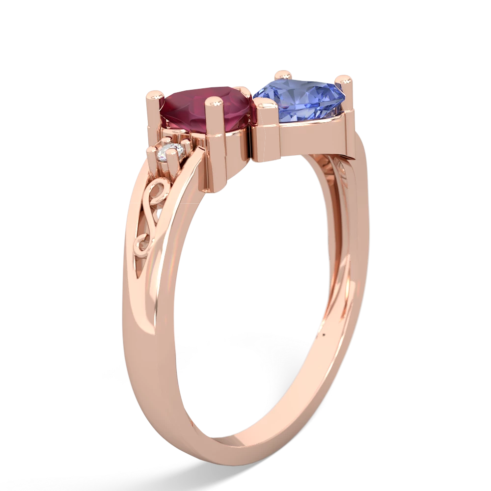 Ruby Snuggling Hearts 14K Rose Gold ring R2178