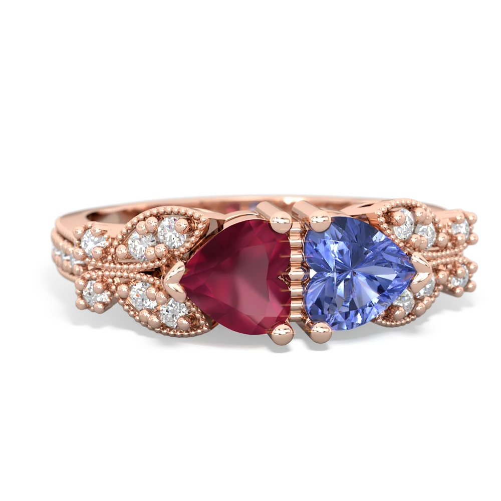 Ruby Diamond Butterflies 14K Rose Gold ring R5601