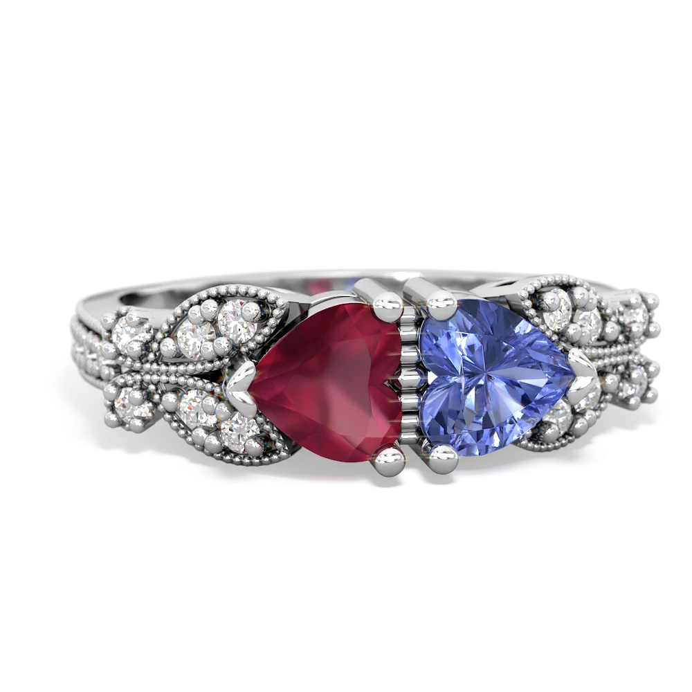 Ruby Diamond Butterflies 14K White Gold ring R5601