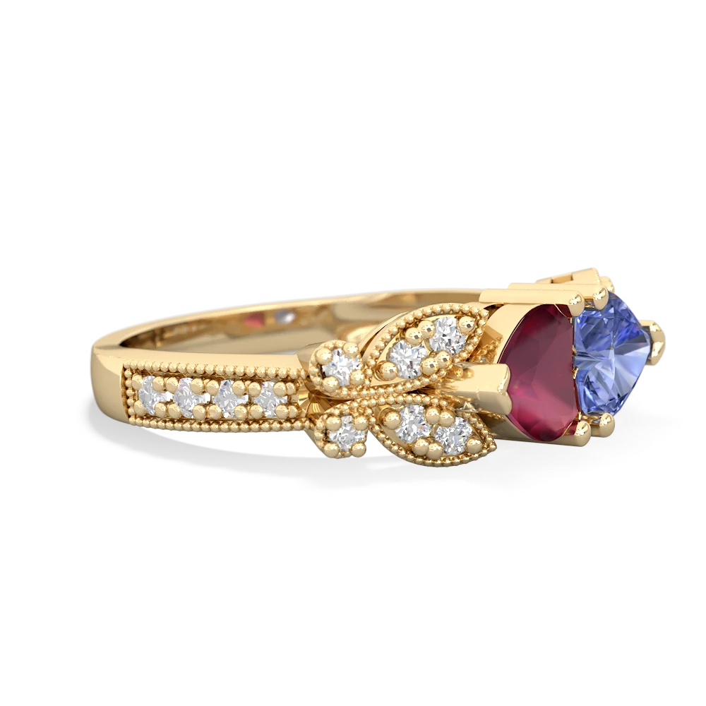 Ruby Diamond Butterflies 14K Yellow Gold ring R5601