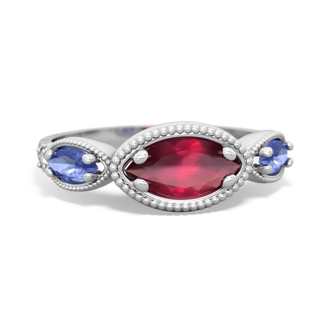 Ruby Milgrain Marquise 14K White Gold ring R5700