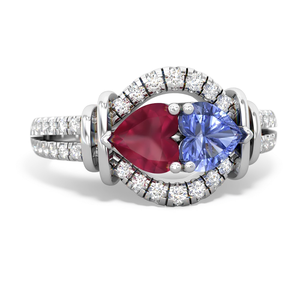 Ruby Art-Deco Keepsake 14K White Gold ring R5630