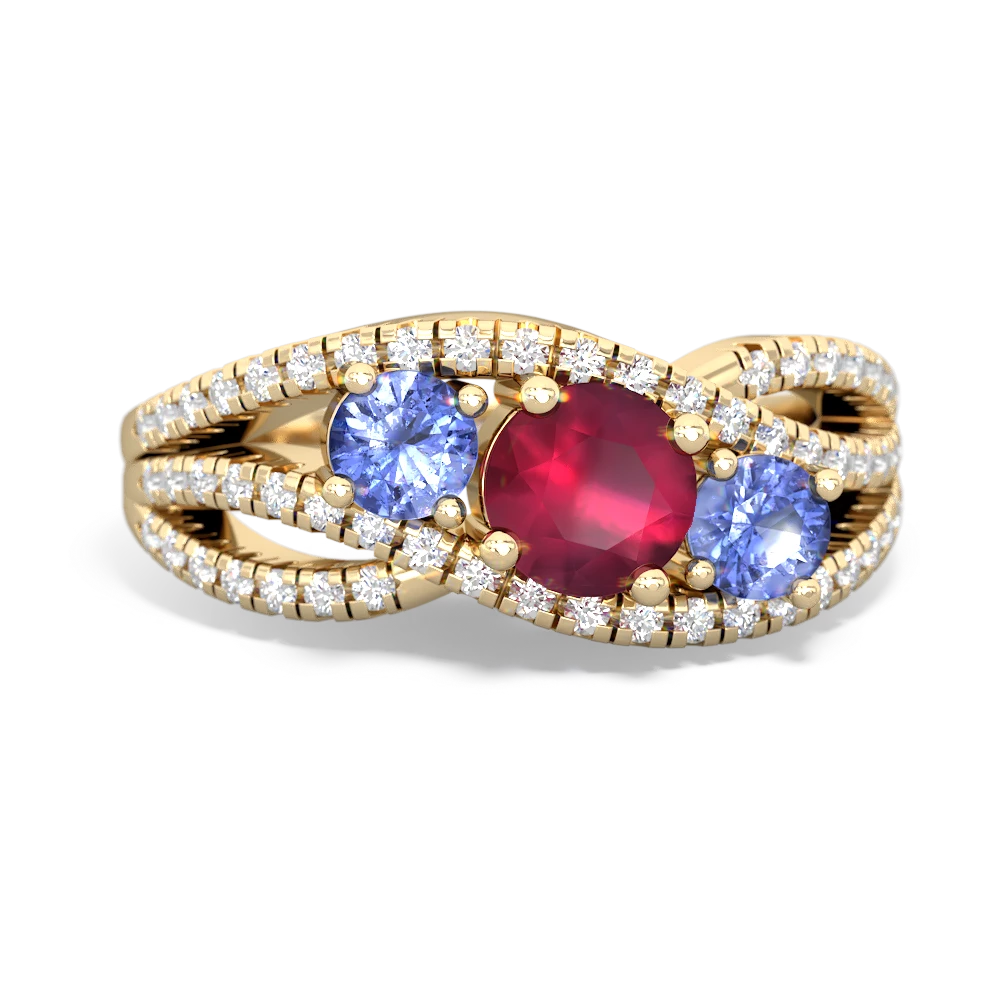 Ruby Three Stone Aurora 14K Yellow Gold ring R3080