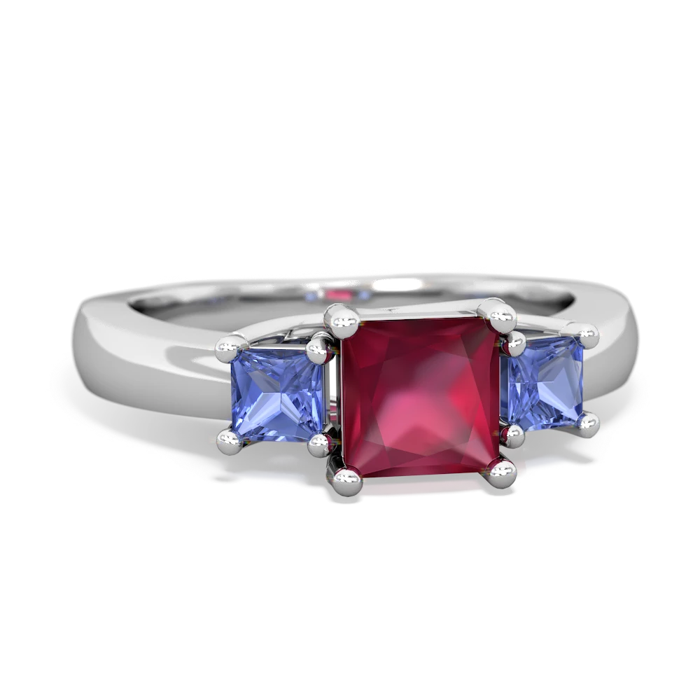 Ruby Three Stone Trellis 14K White Gold ring R4015