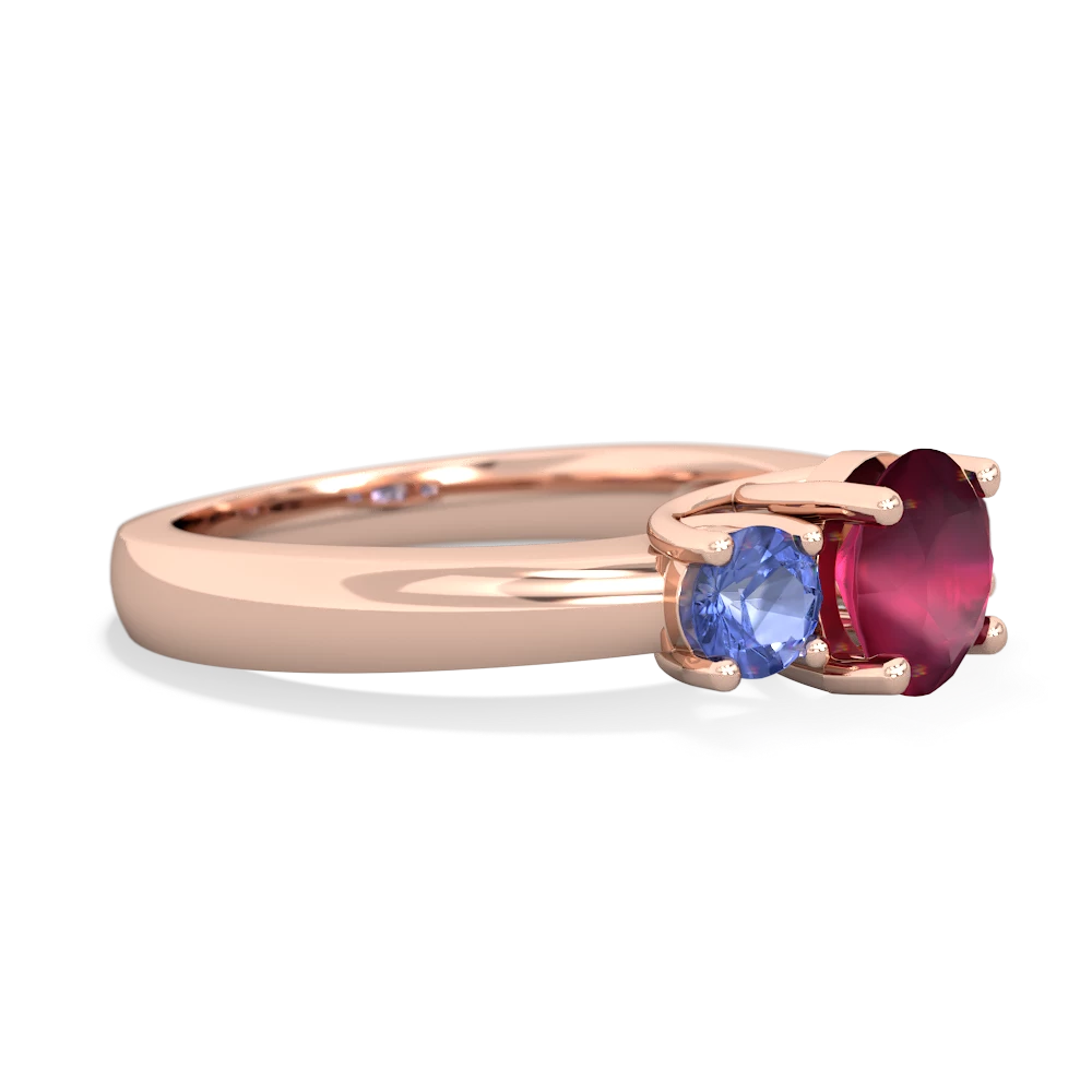 Ruby Three Stone Round Trellis 14K Rose Gold ring R4018