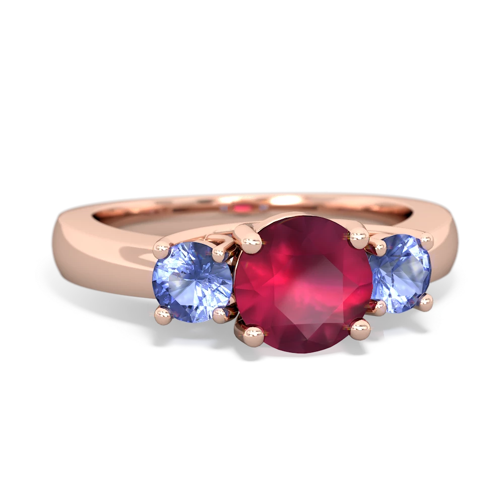 Ruby Three Stone Round Trellis 14K Rose Gold ring R4018