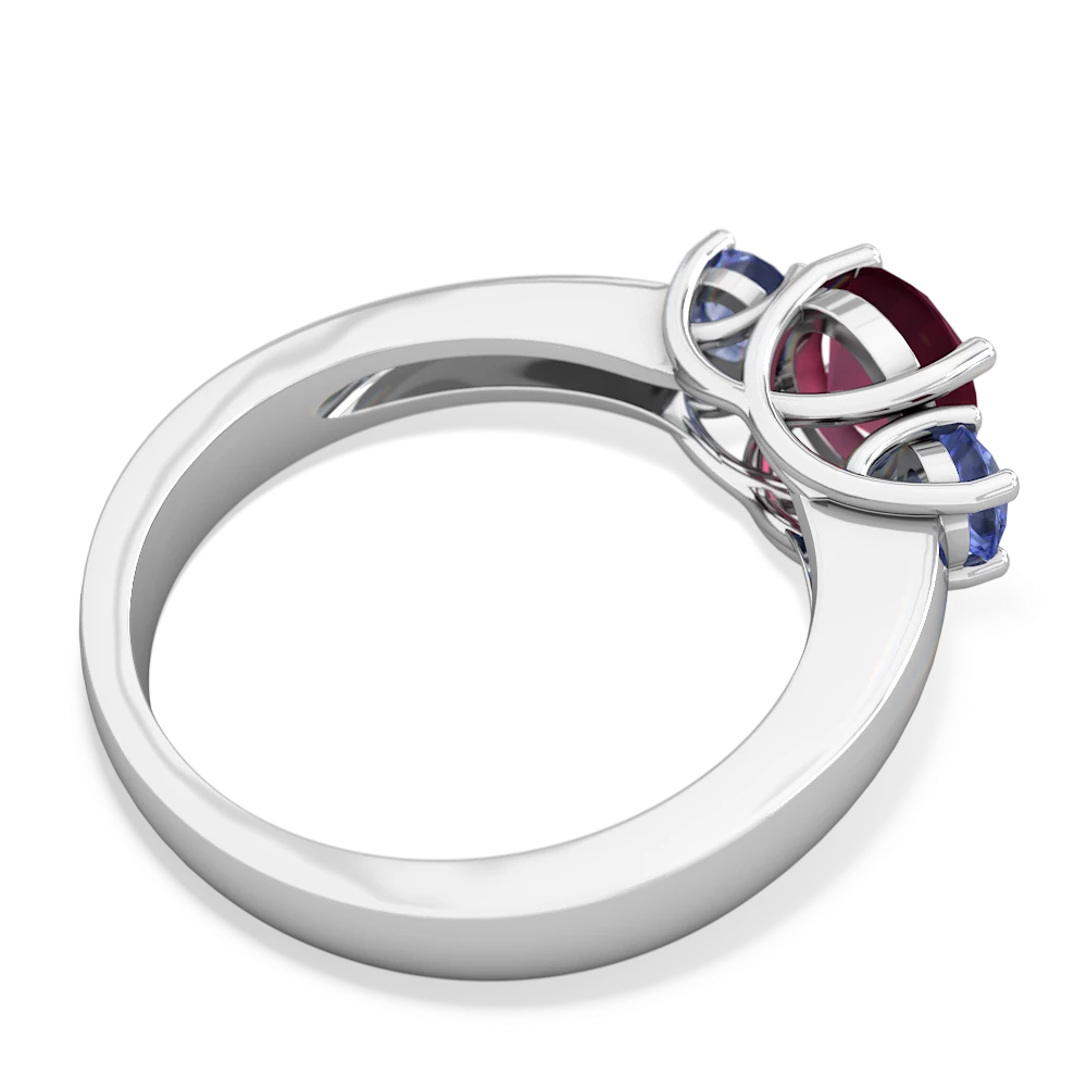 Ruby Three Stone Round Trellis 14K White Gold ring R4018