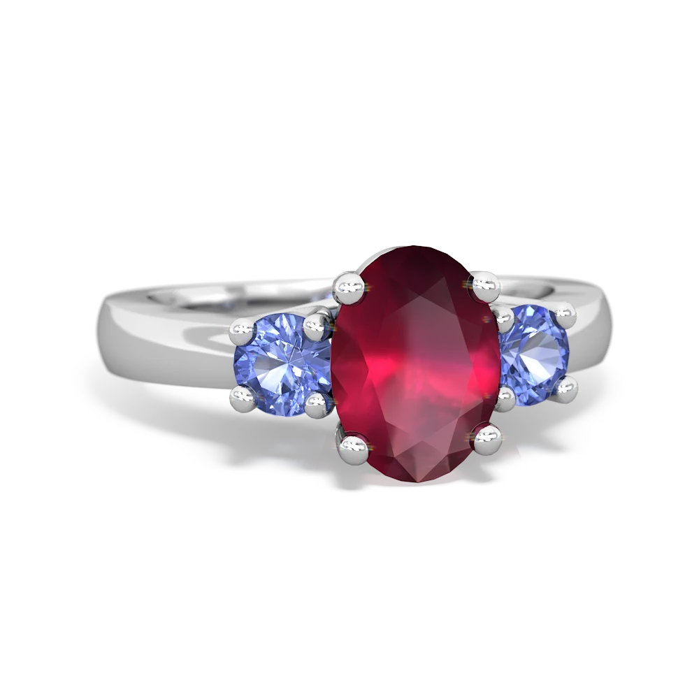 Ruby Three Stone Oval Trellis 14K White Gold ring R4024