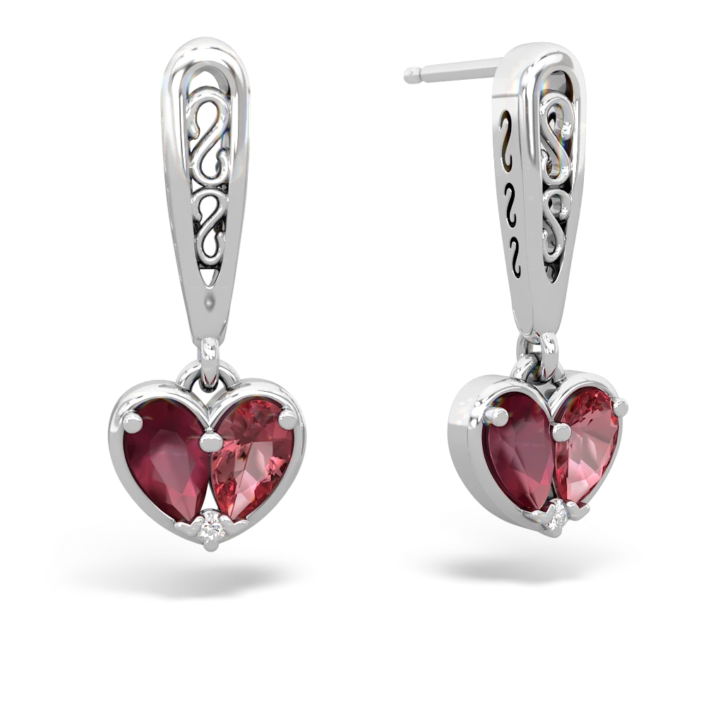 Ruby Filligree Heart 14K White Gold earrings E5070