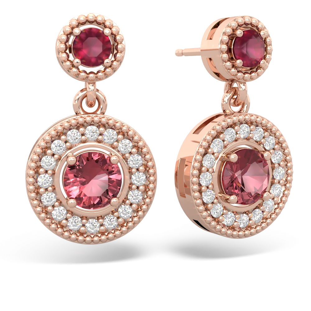 Ruby Halo Dangle 14K Rose Gold earrings E5319